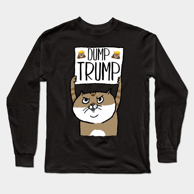 Funny Dump Trump Poop Emoticon Protest Cat Long Sleeve T-Shirt by CrankyTees